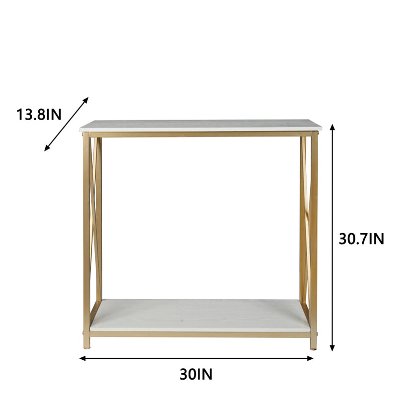 AMYOVE 2-Tier Console Table Space Saving Entry Table with Gold Metal Frame White Panel Top