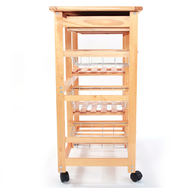 AMYOVE Wooden Dining Cart with 2-Drawer Removable Storage Rack Shelf