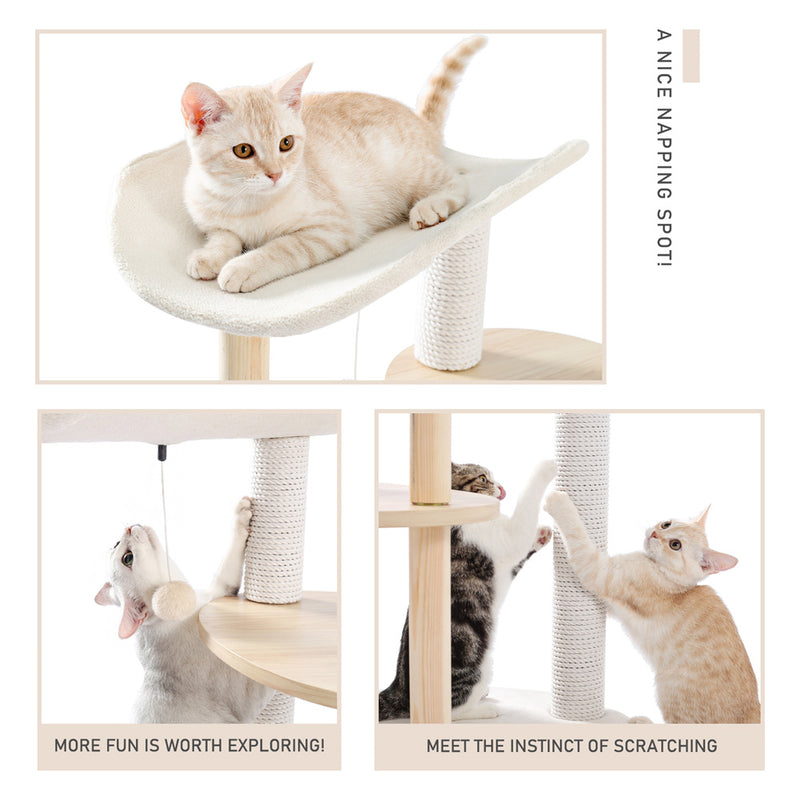 BEESCLOVER Multi-layer Cat Tree Modern Cat Tower Cat Scratching Post Jumping Platform Plush Hanging Ball