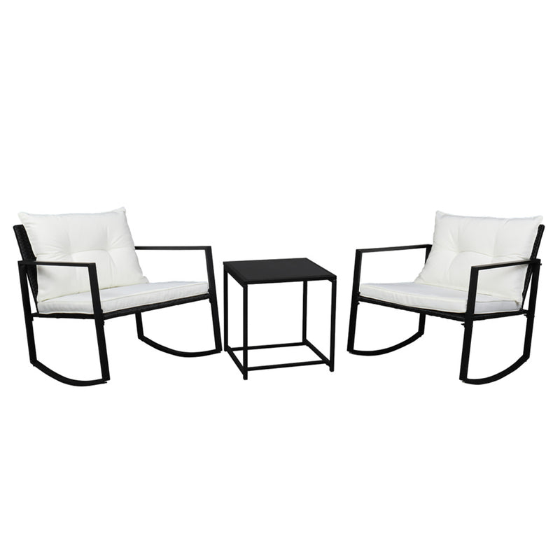 AMYOVE 3pcs Single Rocking Chair Coffee Table Set Comfortable Weather-Resistant UV-Resistant