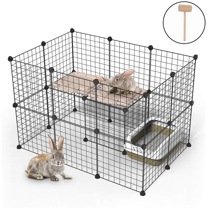 BEESCLOVER 32pcs 2-Layer Pet Playpen Portable Indoor Metal Wire Easy to Assemble Fence