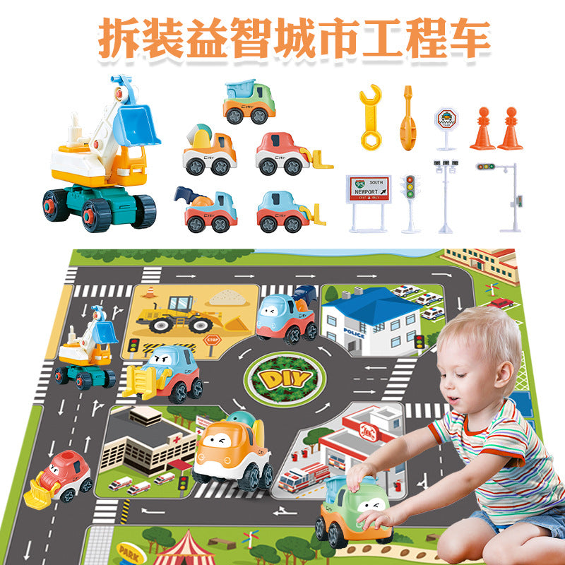 YIWA City Traffic Road Scene Toy Set Diy Disassembly Assembly Vehicle