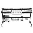 GAOMON Single Layer Bowl Rack Shelf Dish Drainer 92cm Inner Length Kitchen Organizer Black
