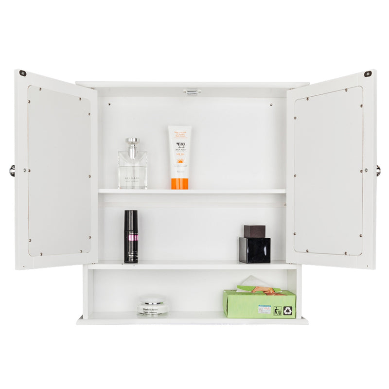 AMYOVE Bathroom Mirror Cabinet Shelf Waterproof Space Saving Wall Mounted Double Door Cabinet
