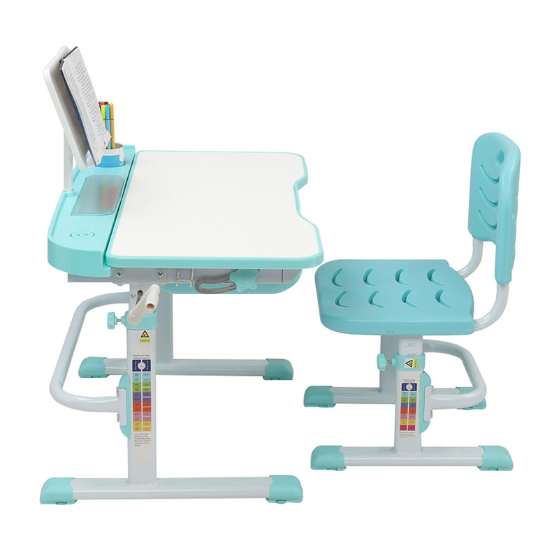 AMYOVE Kids Desk Chair Set 80cm Hand-operated Lifting Table Top Blue Green