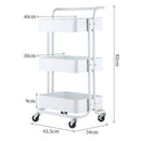 GAOMON 3-tier Widened Cart Multi-function Layer Cart Movable Storage Rack Ivory