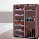 GAOMON Double Row 9-compartment Shoe Cabinet Boots Storage Case Coffee