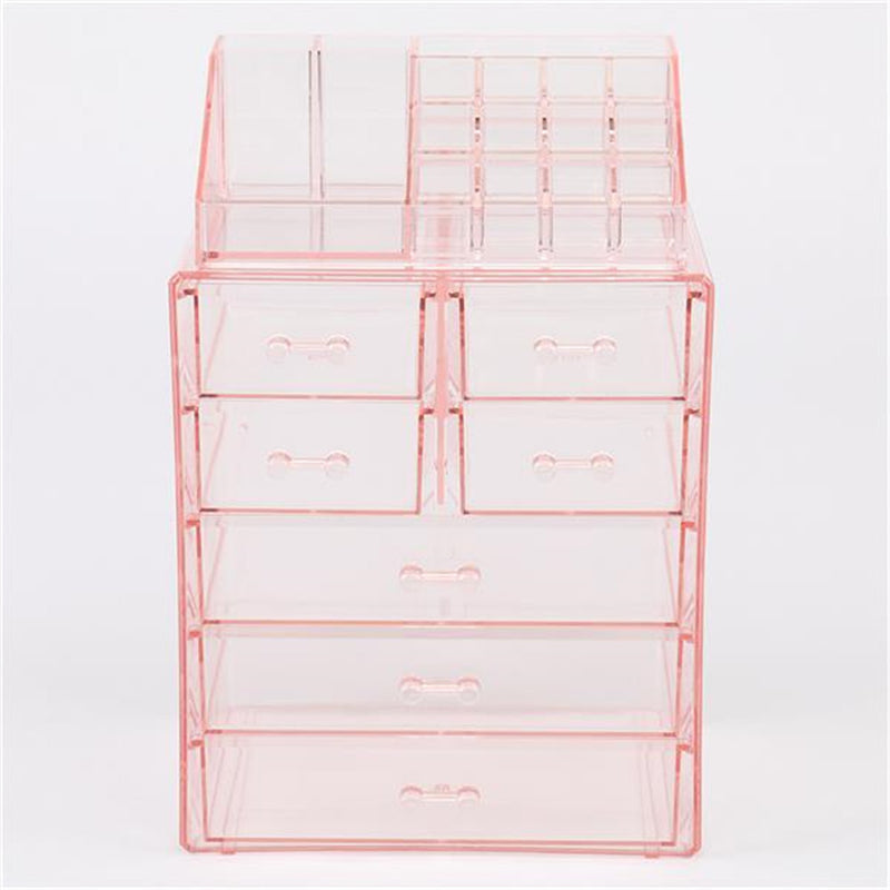 RONSHIN 2pcs Makeup Organizer Cosmetic Storage Drawers Pink