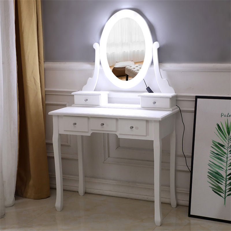 AMYOVE 5-drawer Dressing Table with Single Mirror White