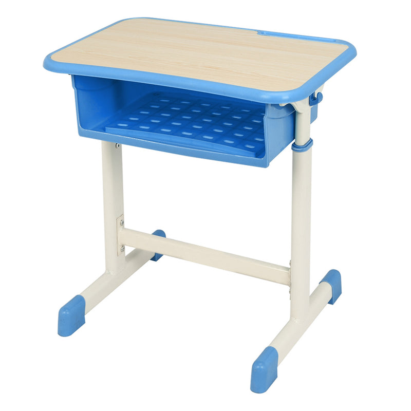 AMYOVE Student Table Chair Set Adjustable White Paint Wood Grain Surface Plastic Blue