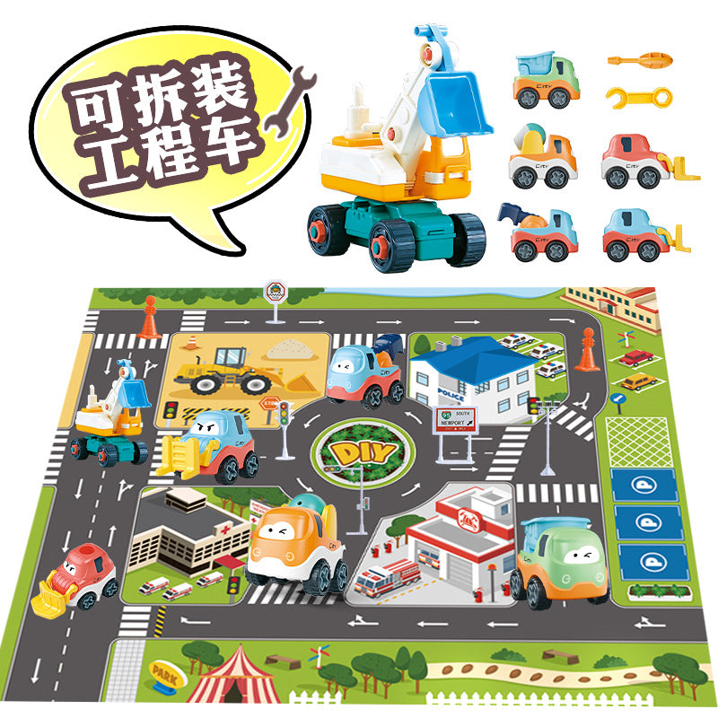 YIWA City Traffic Road Scene Toy Set Diy Disassembly Assembly Vehicle