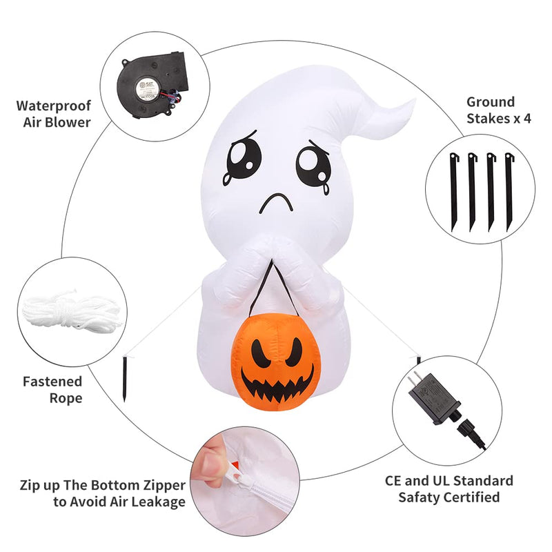 CYNDIE 5FT Halloween Inflatable Cute Ghost with Pumpkin