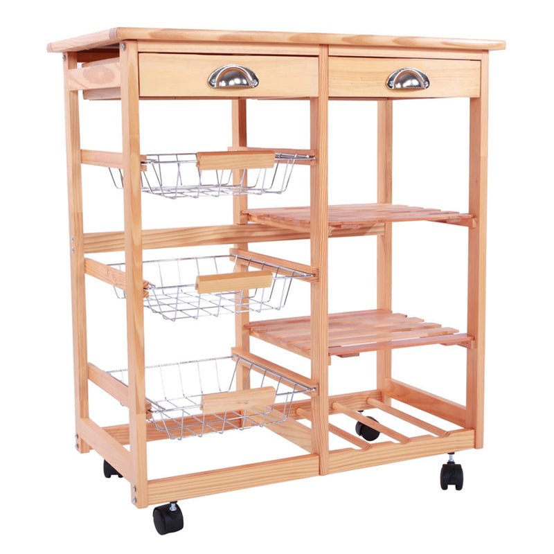 AMYOVE Wooden Dining Cart with 2-Drawer Removable Storage Rack Shelf