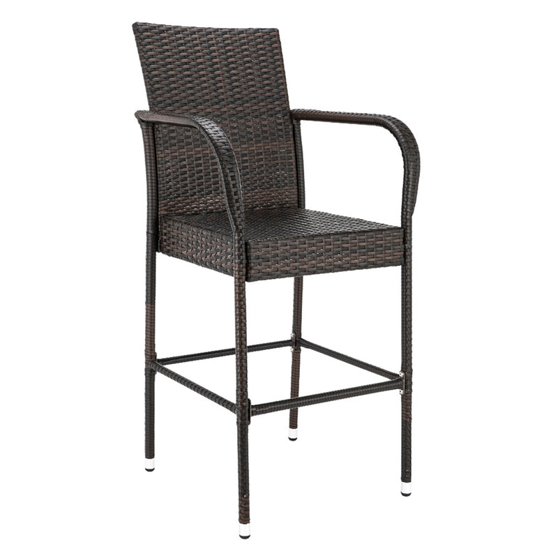 ALICIAN 2pcs Rattan Bar Chair Iron Frame Outdoor Chair Garden Furniture 53x53x120cm Brown