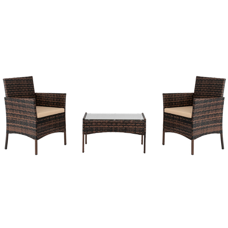 AMYOVE 4PCS Rattan Table Chairs Set Includes Arm Chairs Coffee Table Black