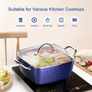 GAOMON 4L Square Saucepans with Lid Ceramic Cooking Stock Pot Blue