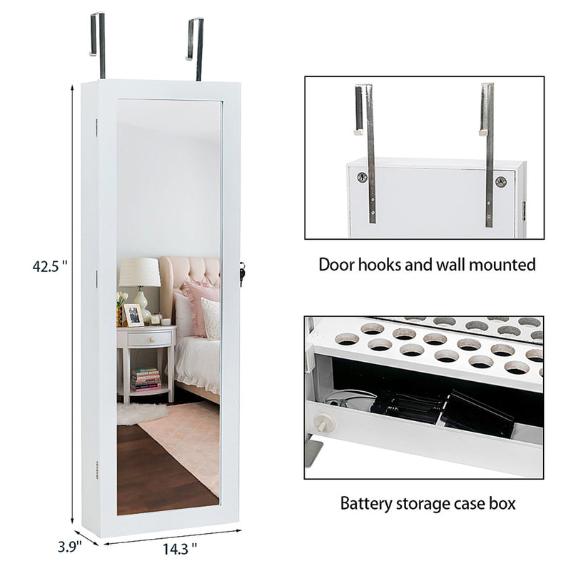 AMYOVE Wooden Jewelry Storage Mirror Cabinet Wall Hanging Shelf - White