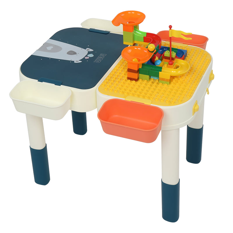 YIWA Kids Activity Table Set with Building Blocks Foldable Building Block Table Mobile Suitcase