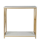 GAOMON 2-Tier Console Table Space Saving Entry Table with Gold Metal Frame White Panel Top