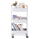 GAOMON 3-tier Widened Cart Multi-function Layer Cart Movable Storage Rack Ivory