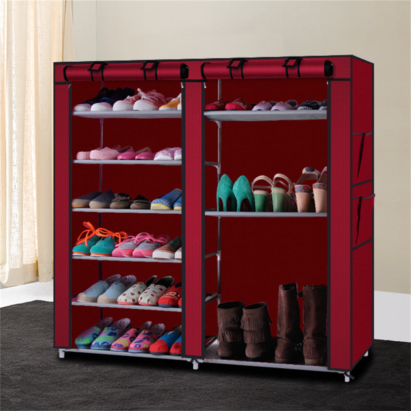 RONSHIN Shoe Cabinet 6-layer Double-row 12-compartment Shoe Organizer Container Wine Red