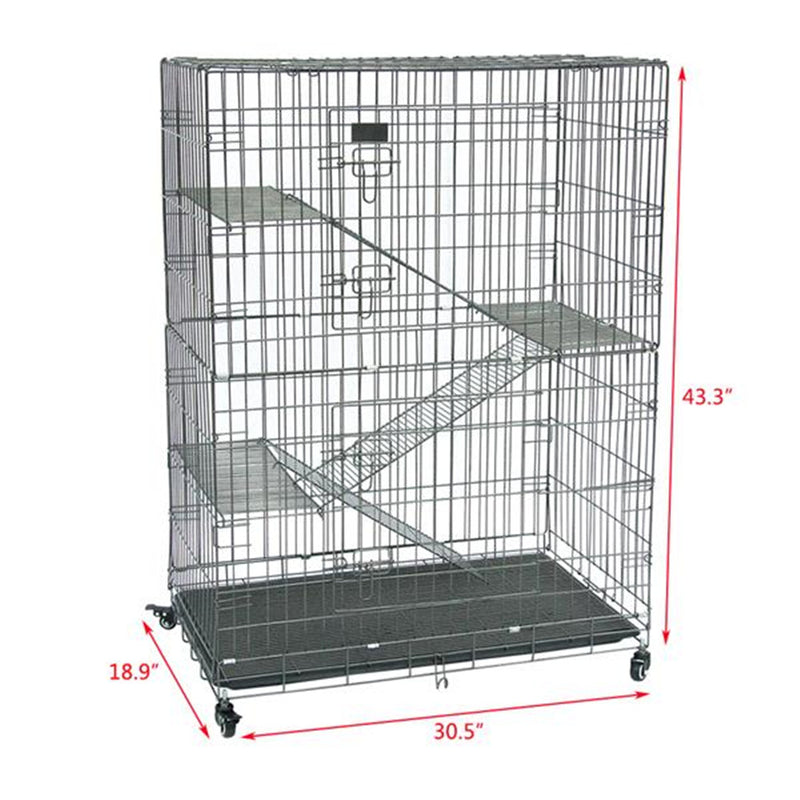 BEESCLOVER Pet Wire Cage Folding Game Fence Portability Cat Nest with Climbing Ladder Silver