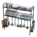 GAOMON Single Layer Bowl Rack Shelf Dish Drainer 90cm Inner Length Kitchen Organizer Black
