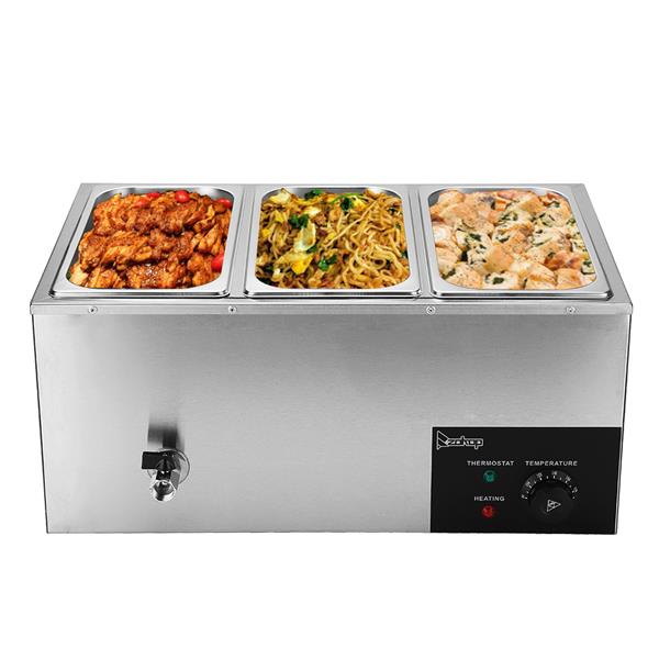 ZOKOP 6.9QT/6.5L 3 Cells Bain Marie Food Warmer XTC1P-1/3 110V 600W Silver