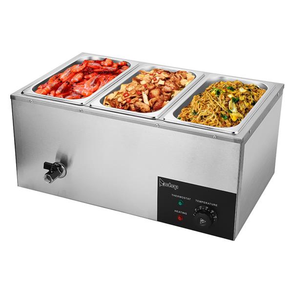 ZOKOP 6.9QT/6.5L 3 Cells Bain Marie Food Warmer XTC1P-1/3 110V 600W Silver