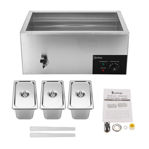 ZOKOP 6.9QT/6.5L 3 Cells Bain Marie Food Warmer XTC1P-1/3 110V 600W Silver