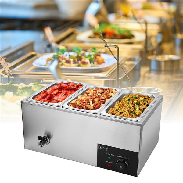 ZOKOP 6.9QT/6.5L 3 Cells Bain Marie Food Warmer XTC1P-1/3 110V 600W Silver