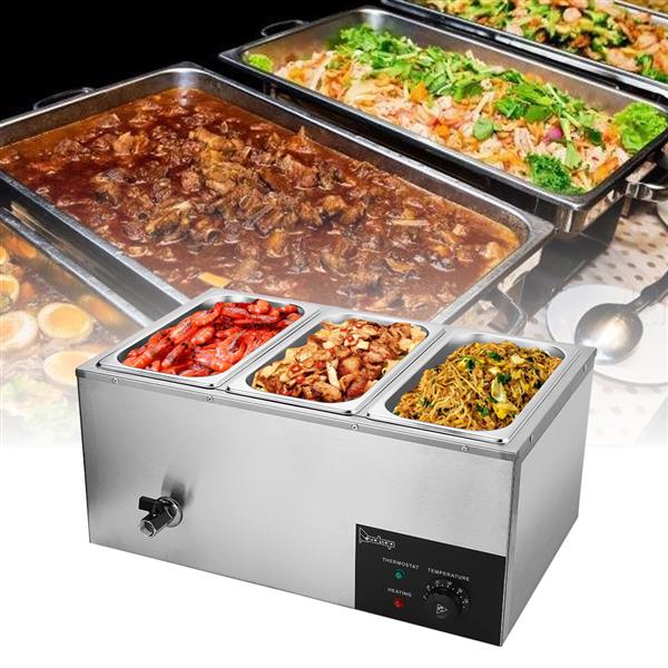 ZOKOP 6.9QT/6.5L 3 Cells Bain Marie Food Warmer XTC1P-1/3 110V 600W Silver