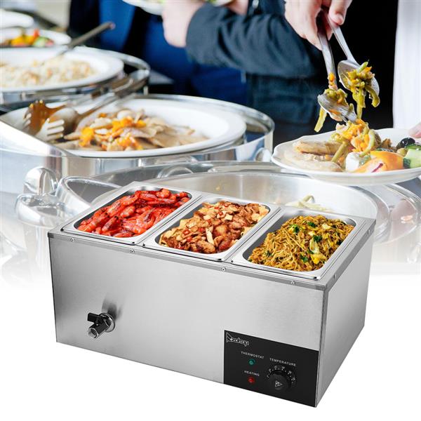 ZOKOP 6.9QT/6.5L 3 Cells Bain Marie Food Warmer XTC1P-1/3 110V 600W Silver