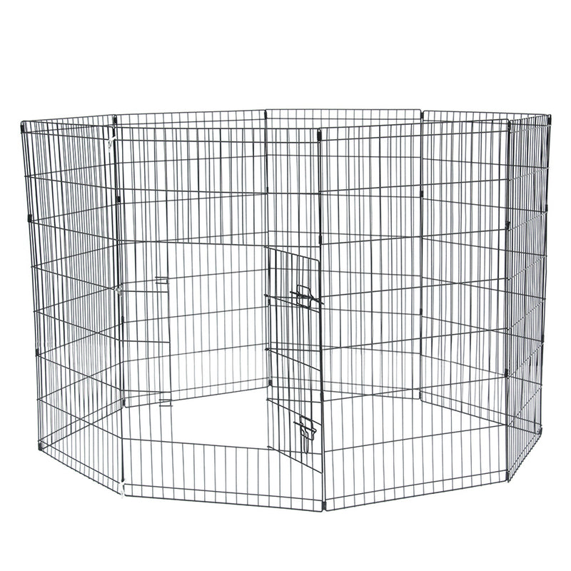 BEESCLOVER 42" Basics Play Area Foldable Metal Pet Wire Fence 8 Pieces with Open Doors Black