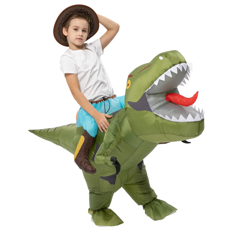 Halloween Inflatable Dinosaur Costume for Kids, Ride on Dinosaur Blow Up Costumes Halloween Dress Up Party Cosplay Costumes for Boys Girls, Green