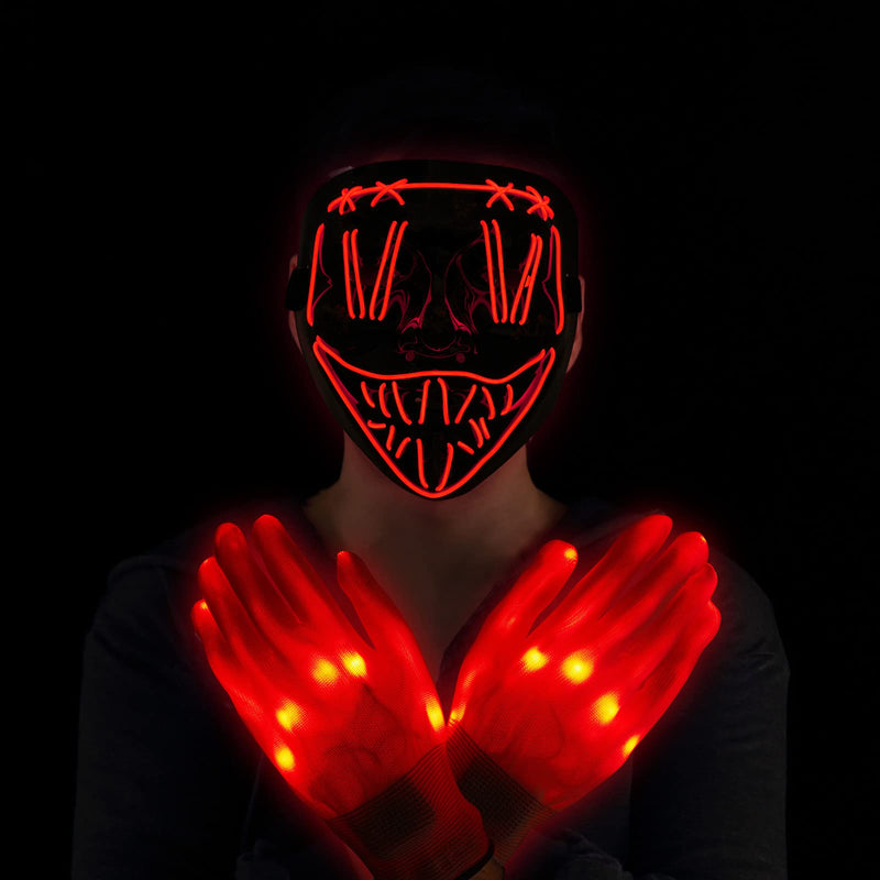 WHIZMAX Halloween Scary LED Mask with Light Up Gloves Kit