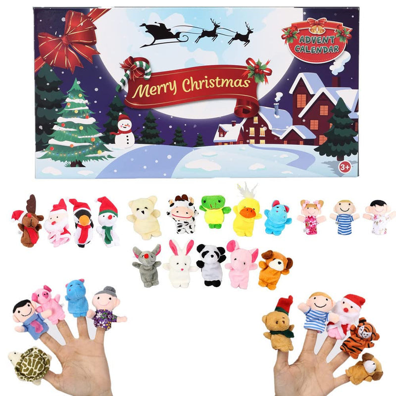 Christmas Advent Calendar 2022 with Finger Puppets Toys , 24 Days Countdown Calendar with Animals Puppets Family Members Plush Toys, Xmas Party Favors Gifts for Toddler Kids Girls Boys
