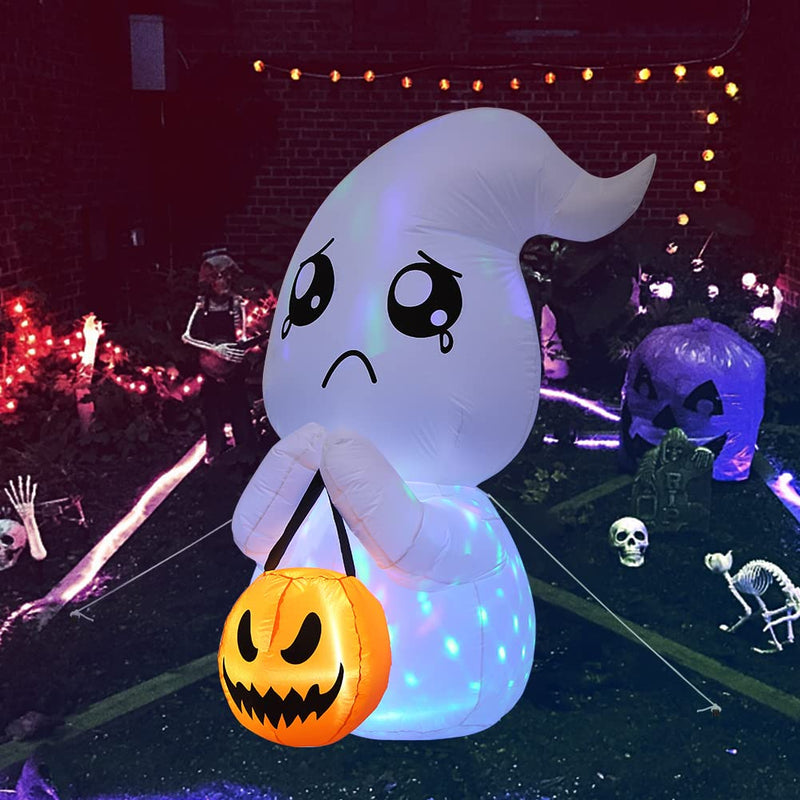 WHIZMAX 5FT Halloween Inflatable Cute Ghost with Pumpkin