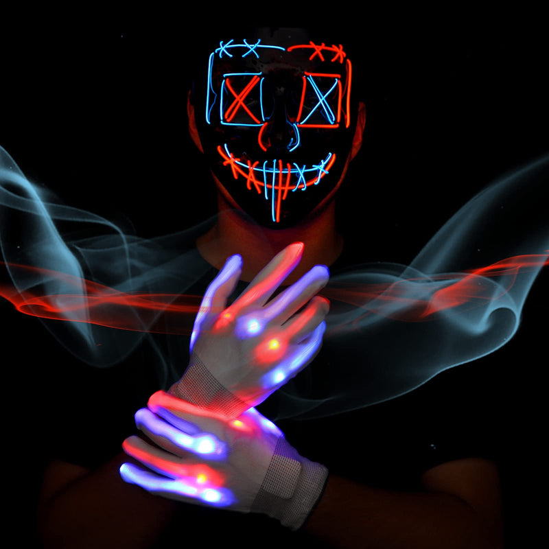WHIZMAX Halloween LED Mask Skeleton Gloves Set