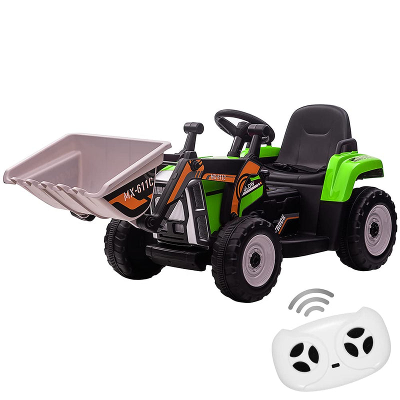 12V Kids Ride on Car,Excavator with Bucket & Remote Control,Toddler Battery Powered Electric Vehicle,2+1 Gear Shift,3 Speeds,Music,Bluetooth,7-LED Headlights,Thread Tire,Green