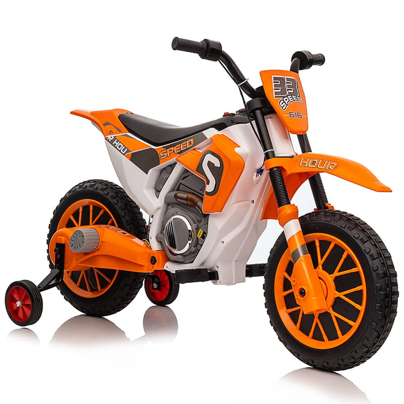 Kids Ride on Motorcycle,12V 7ah Dirt Bike Electric Battery-Powered 2 Speeds Off-Road Motocross with 35W Strong Motor, Training Wheels, Spring Suspension,Green