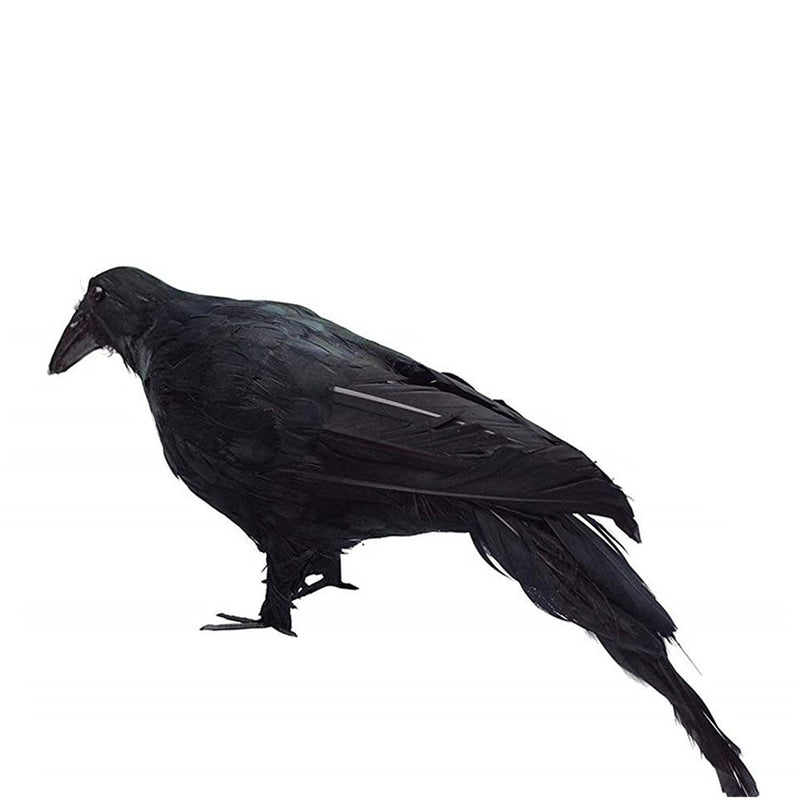 WHIZMAX 1pc Black Feathered Crow Extra Large Handmade Realistic Shape Birds For Halloween
