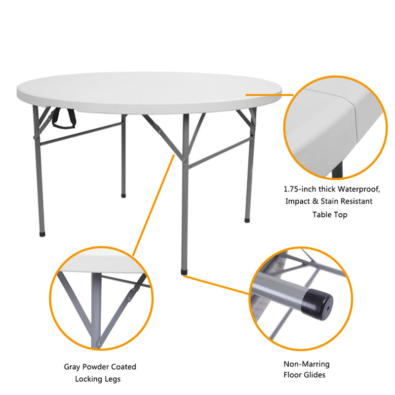 AMYOVE 48 Inch Round Folding Table Lightweight Outdoor Utility Table Furniture