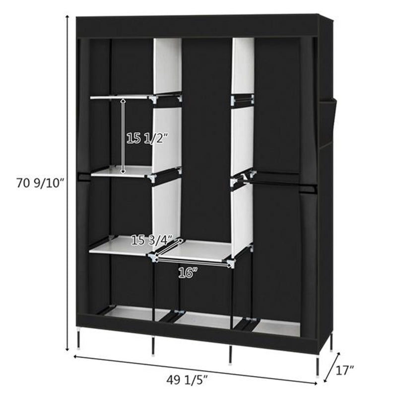 RONSHIN Portable Closet Wardrobe Clothes Rack 4-tier 8-rack W/3 Hanger 125*43.18*180cm Black