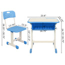 GAOMON Student Table Chair Set Adjustable White Paint Wood Grain Surface Plastic Blue
