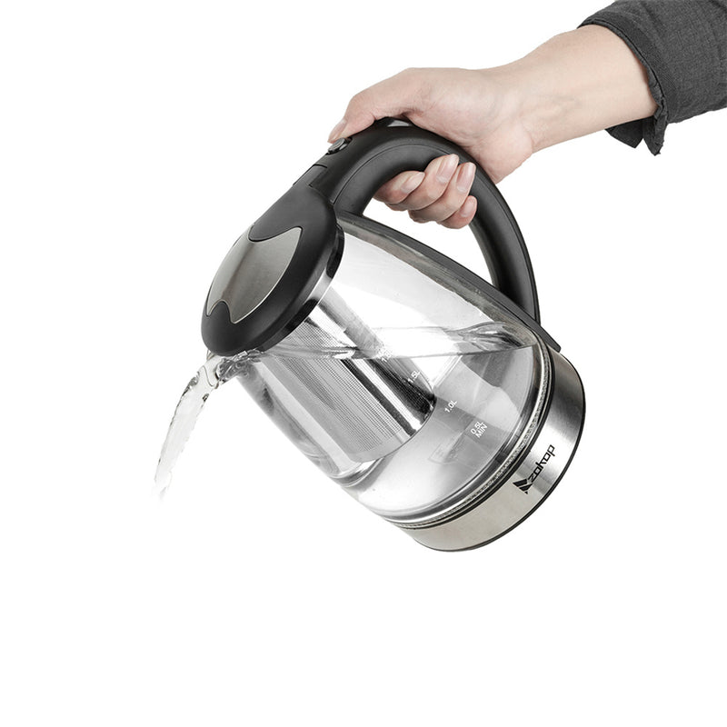 ZOKOP 1.8L Electric Glass Kettle with Filter Black
