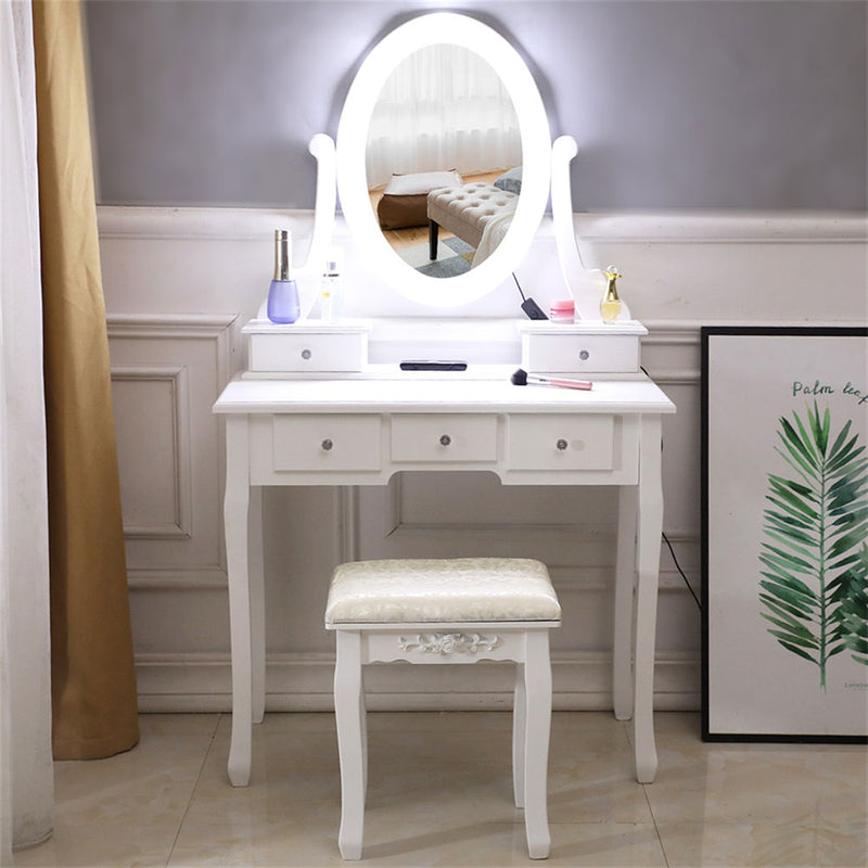 AMYOVE 5-drawer Dressing Table with Single Mirror White