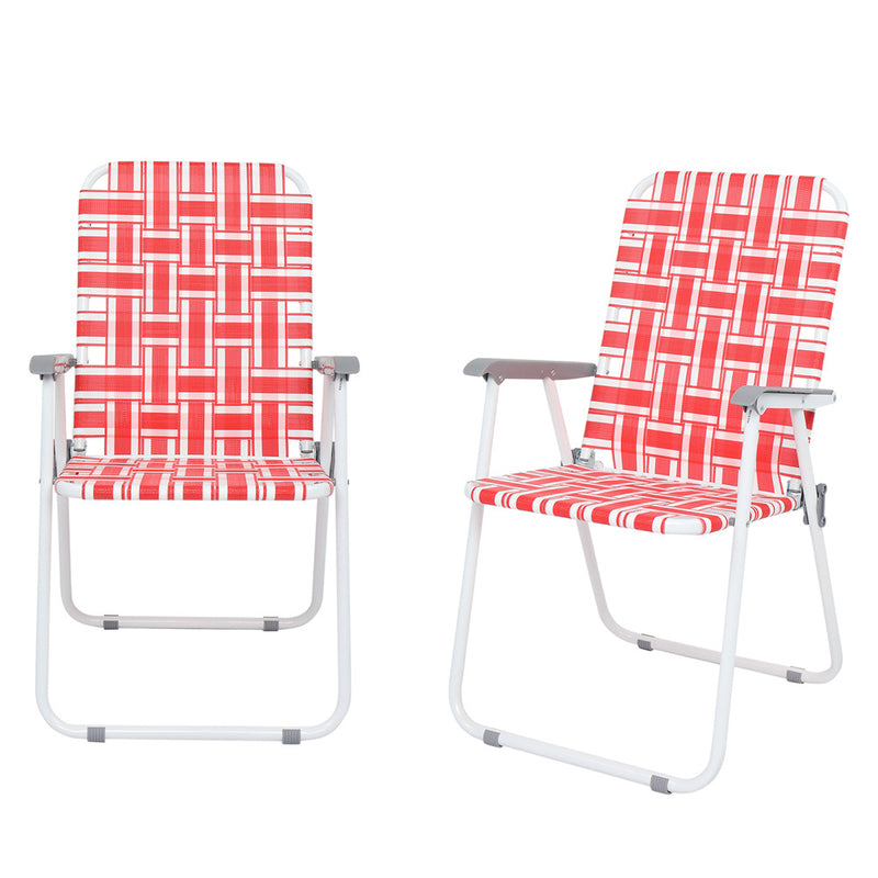 ALICIAN 2pcs Beach Chair Steel Tube Bearing 120kg Folding Beach Chair Red White Strips