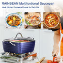 GAOMON 4L Square Saucepans with Lid Ceramic Cooking Stock Pot Blue