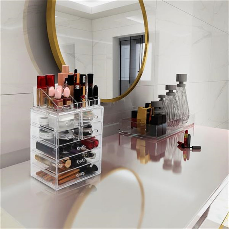 RONSHIN 2pcs Makeup Organizer Cosmetic Storage Drawers Acrylic Makeup Holders Transparent